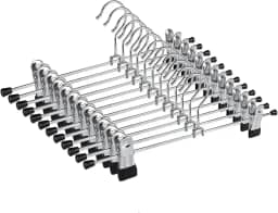 Kit 6 Cabides de Metal com Presilhas Ajustáveis Antiferrugem – Gancho Giratório 360°, Revestimento Emborrachado, Ideal para Roupas Delicadas, Calças e Saias