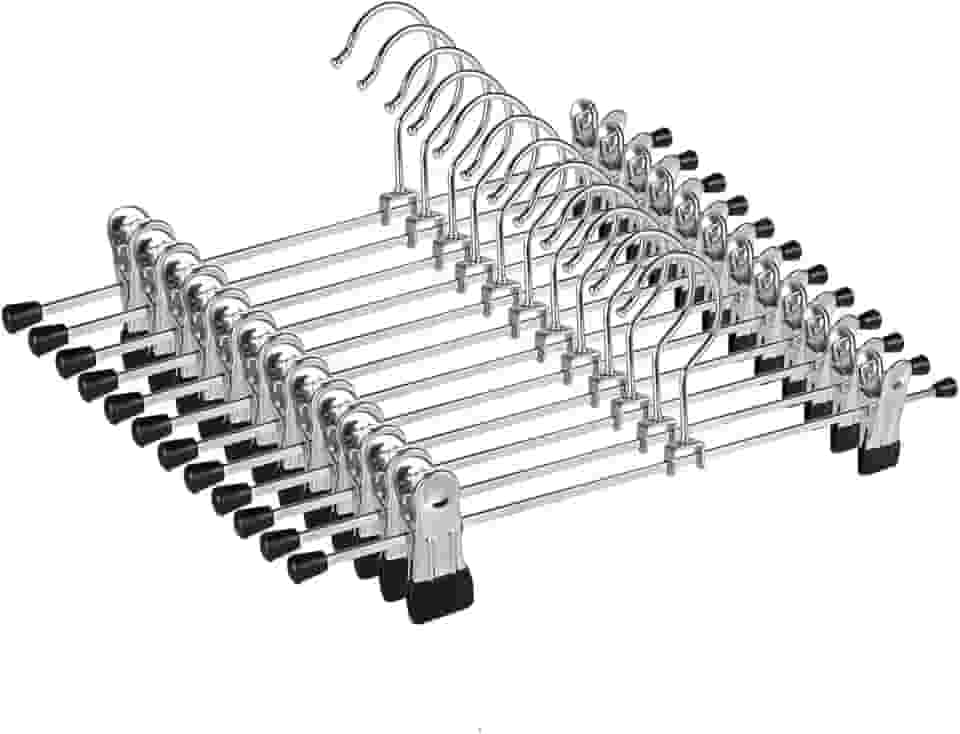 Kit 6 Cabides de Metal com Presilhas Ajustáveis Antiferrugem – Gancho Giratório 360°, Revestimento Emborrachado, Ideal para Roupas Delicadas, Calças e Saias