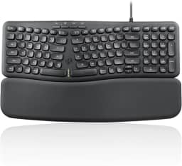 Perixx PERIBOARD-536B US, teclado USB compacto ergonômico com fio - dimensão de 41,5 x 14,5 x 4,1 cm - teclado numérico embutido - descanso de pulso removível - digitação silenciosa - preto