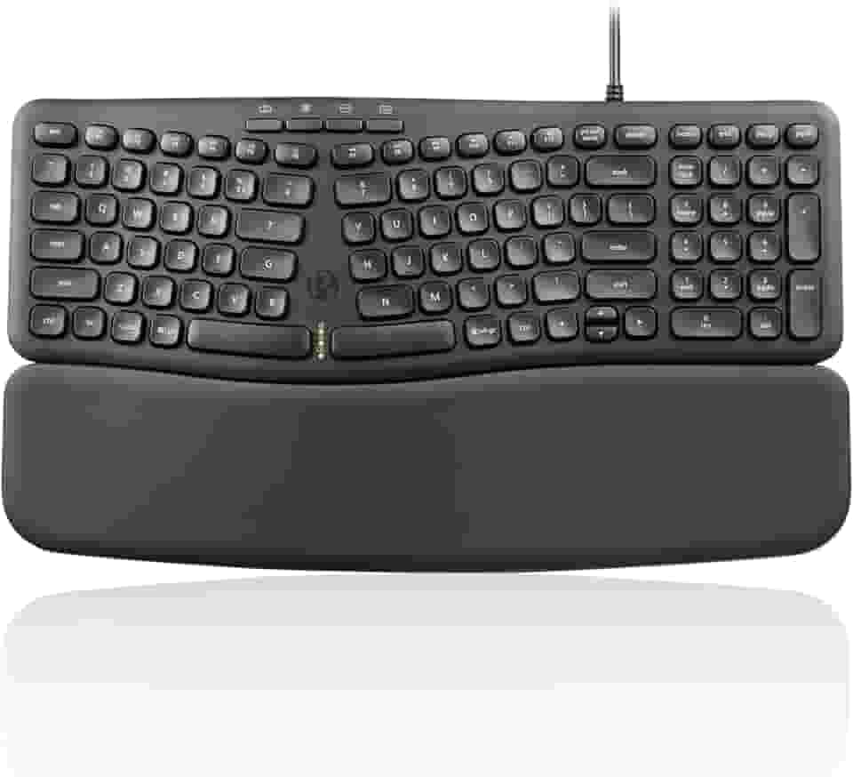 Perixx PERIBOARD-536B US, teclado USB compacto ergonômico com fio - dimensão de 41,5 x 14,5 x 4,1 cm - teclado numérico embutido - descanso de pulso removível - digitação silenciosa - preto