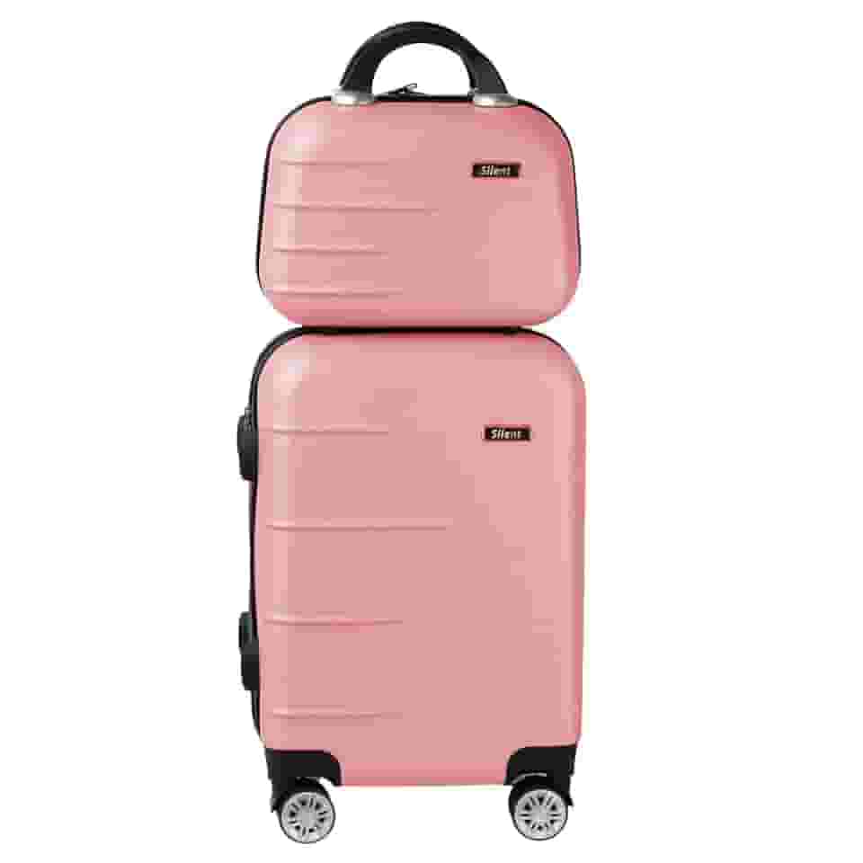 Kit Mala de Bordo Silent Ipanema + Frasqueira - Padrão ANAC | Rígida em ABS | 4 Rodas Duplas 360° | Cadeado Numérico Integrado | Leve e Resistente (Rosa Candy)