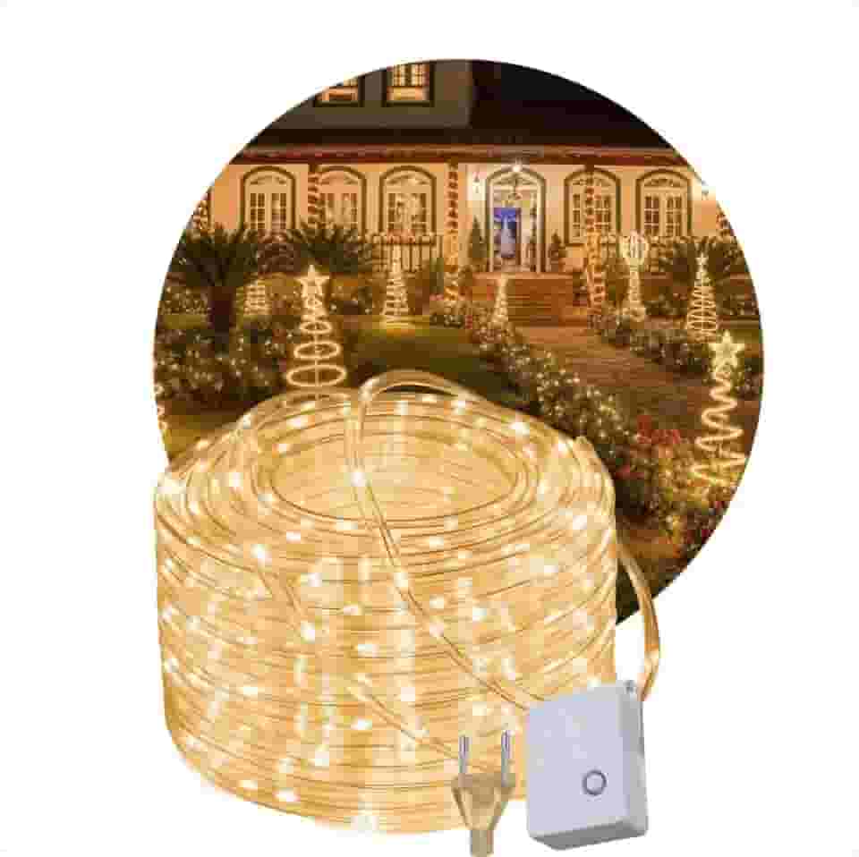 Pisca Pisca De Natal Mangueira Led Sidequest 8 Funções 10 Metros Bivolt Branco Quente A Prova De Agua