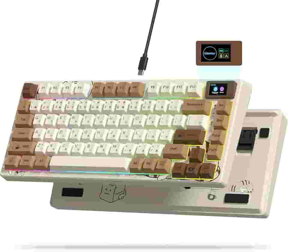 Womier Teclado SK80 75% com tela multimídia colorida, teclado mecânico para jogos, teclado de troca a quente, teclado personalizado RGB com montagem em gaxeta, estabilizador pré-lubrificado para