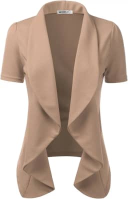 Blazer casual drapeado com babados, manga curta, básico, aberto na frente, cardigã feminino com terno plus size para trabalho e escritório