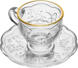 LYOR - Xícara de Chá com Pires New Butterfly com Fio de Ouro 180ml Cristal Ecológico