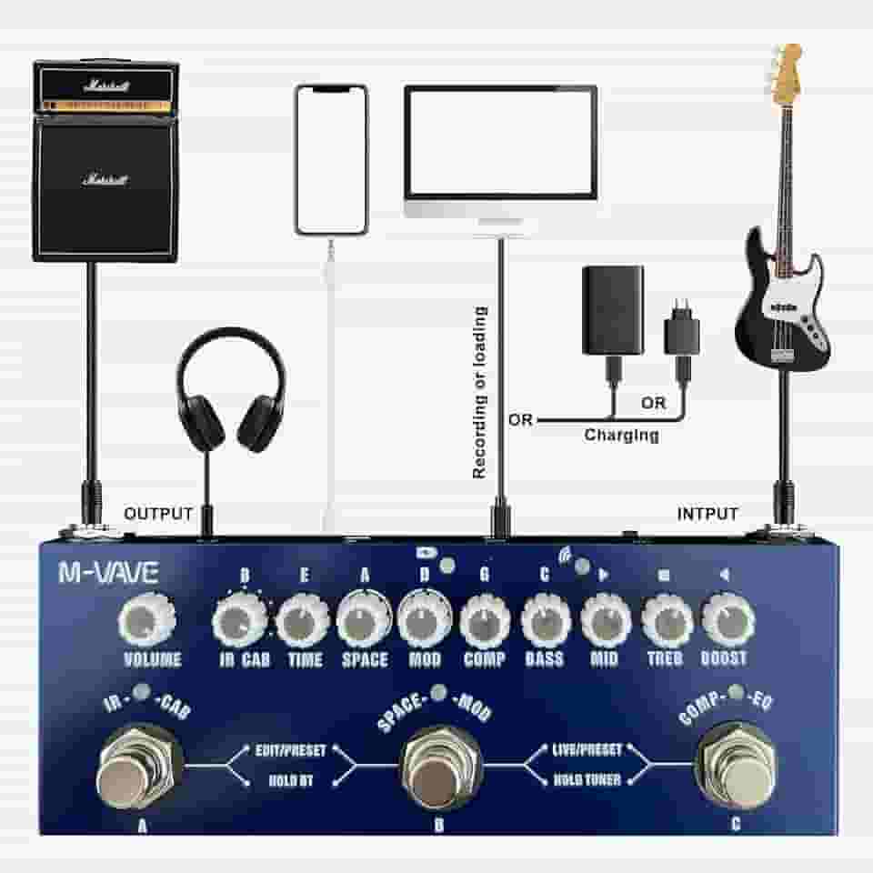 Pedal de graves de múltiplos efeitos, Processador de efeitos vocais com carregamento de IV 8 modelos AMP, Processador de múltiplos efeitos para guitarra elétrica, Phaser de refrão Reverb de retardo
