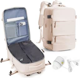 Mochila de viagem a vácuo com bomba, bolsas de compressão a vácuo aprovadas para voos para mulheres e homens, bolsas de compressão a vácuo de armazenamento com compartimento para sapatos/compartimento