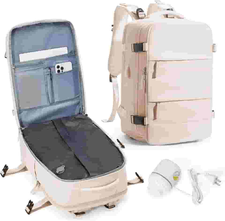 Mochila de viagem a vácuo com bomba, bolsas de compressão a vácuo aprovadas para voos para mulheres e homens, bolsas de compressão a vácuo de armazenamento com compartimento para sapatos/compartimento