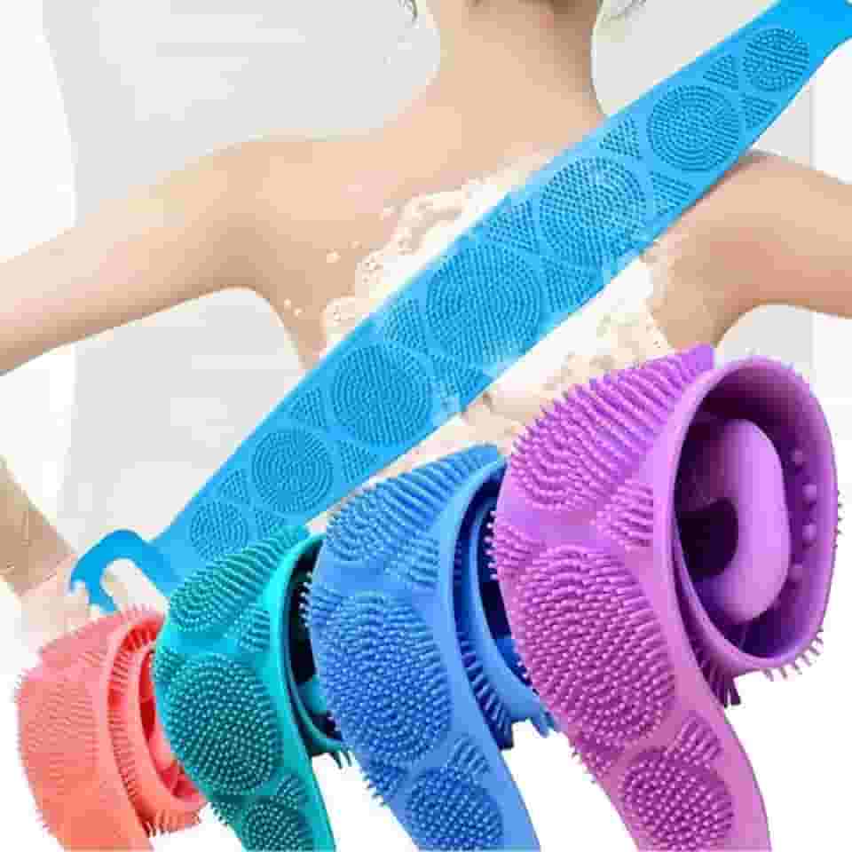Esfregão Esponja de Banho Esticável de Silicone Massageador Esfoliante para Costas Limpeza Profunda e Relaxante (Azul)