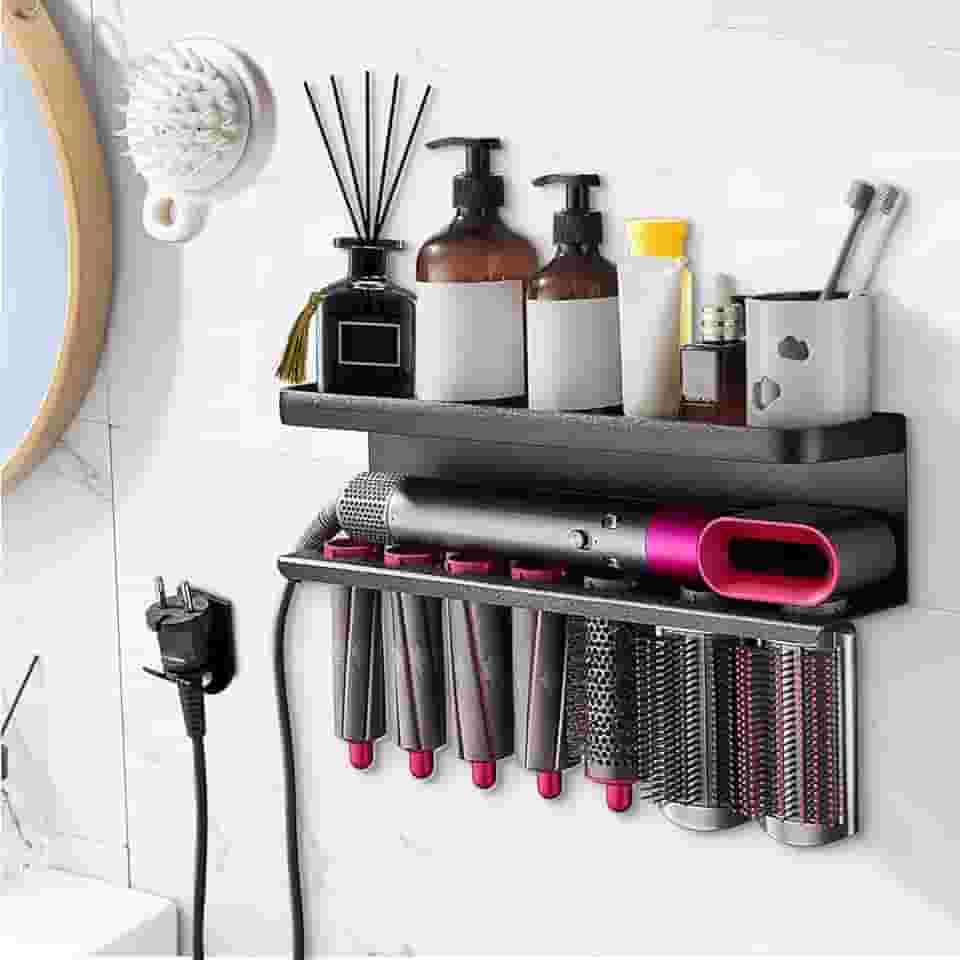 Organizador de Modelador Parede, Suporte para Secador e Chapinha, Organizador de Secador e Chapinha de Parede, Suporte de Armazenamento para Modelador, Suporte para Escova Modeladora