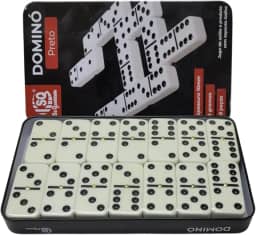 Dominó Profissional 10mm Estojo Lata 28 Peças Grande Preto Luxo Desafio Estratégia Viagem