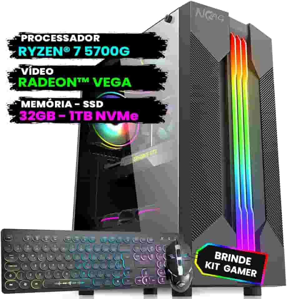 Pc Gamer Computador Completo NoLag Amd Ryzen 7, Radeon™ Graphics Vega, 32GB Ram, SSD 1TB NVMe, Gabinete RGB