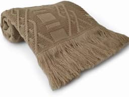 Manta de Tricô com Franjas Padrão Geométrico 150x90cm para Sofá Poltrona Sala Decoração (Bege Aramis)