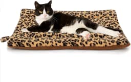 FLYSTAR Tapete de cama para gatos - Almofada fofa de leopardo com aquecimento automático, flanela macia e algodão, tapete confortável para gatos internos adequados para gatos pequenos, médios e