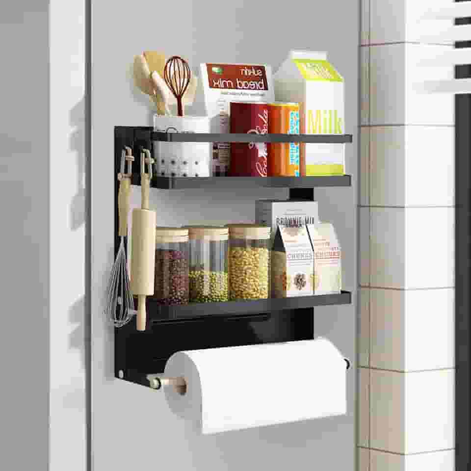 Suporte Organizador Magnéticas de Metal para Geladeira, Suporte Magnético de Papel Toalha, Organizadores e Armazenamento de Geladeira, Prateleira Magnética de Cozinha Multiuso