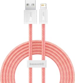 Cabo Baseus Dynamic Lightning 2.4A 2m - Carregamento Rápido, Transferência 480Mbps, Compatível com iPhone até 14, Trança Nylon Reforçada (Vermelho)