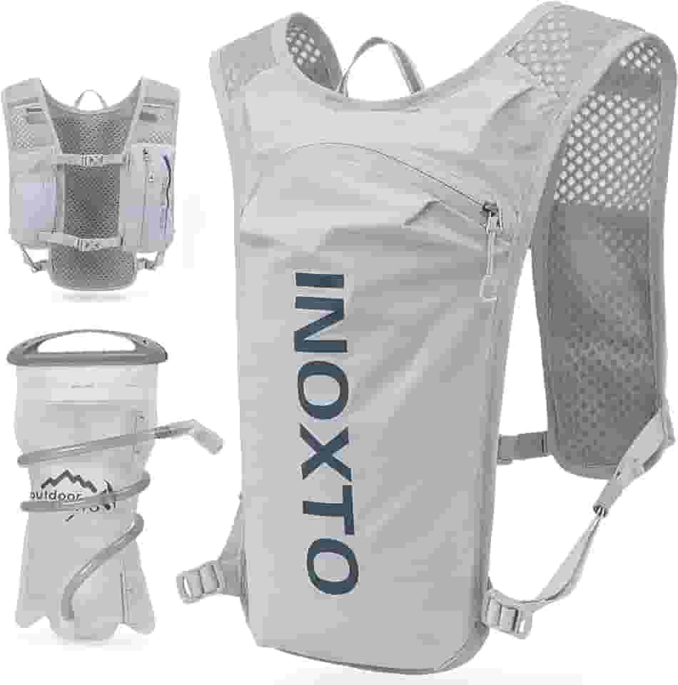 INOXTO Mochila de corrida para colete, leve, com isolamento térmico, bolsa para bexiga de água de 1,5 litros, para caminhadas, trilhas, corrida, ciclismo, corrida, maratona para mulheres, homens, crianças (cinza claro)