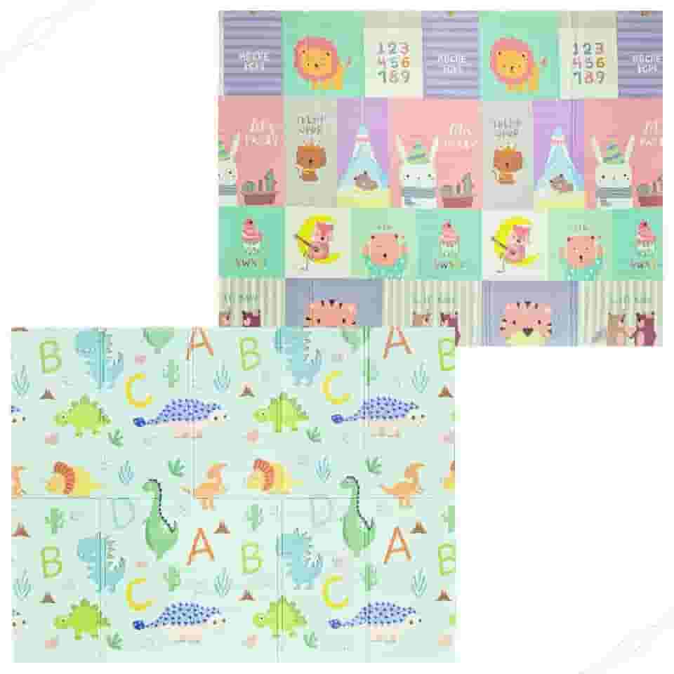 Tapete de Atividades Infantil Tatame Portátil dos Bebês e Crianças, Dupla Face, Dobrável, Macio, Gigante - Fácil de Guardar (BICHOS)