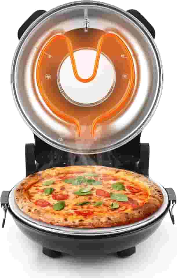 KLAIF Forno elétrico de pizza de bancada de 30 cm com pedra cerâmica, controles de temperatura ajustáveis duplos, inclui 4 ferramentas de pizza (preto)
