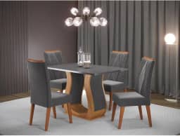 Mesa de Jantar Retangular Nubia com 4 Cadeiras Madeira Maciça Vegas Mel/Cinza/Grafite