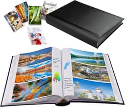 Álbum de fotos 10 x 15 cm comporta 402 bolsos com bolsos para memorandos, livro de fotos, capa de couro, álbuns de fotos com espaço de escrita para casamento, aniversário, família, férias, bebê,