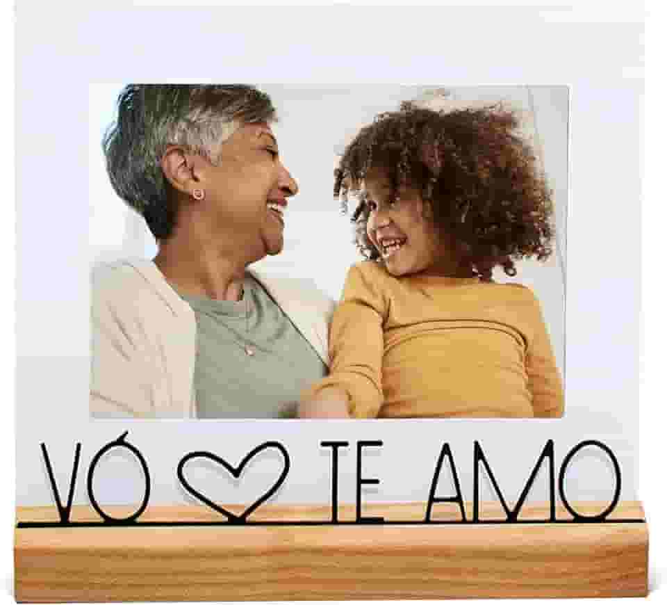 Porta Retrato 13X18cm Vó Te Amo, Moldura Decorativa em Metal e Madeira - GEGUTON