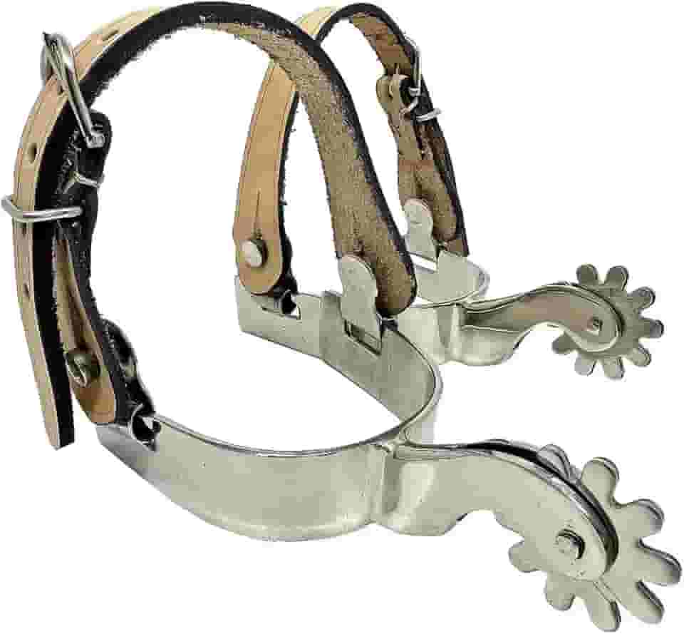 Par Espora Doma Cavalo Quarto De Milha Vaquejada Aço Inox Com Correia Couro KLOPR