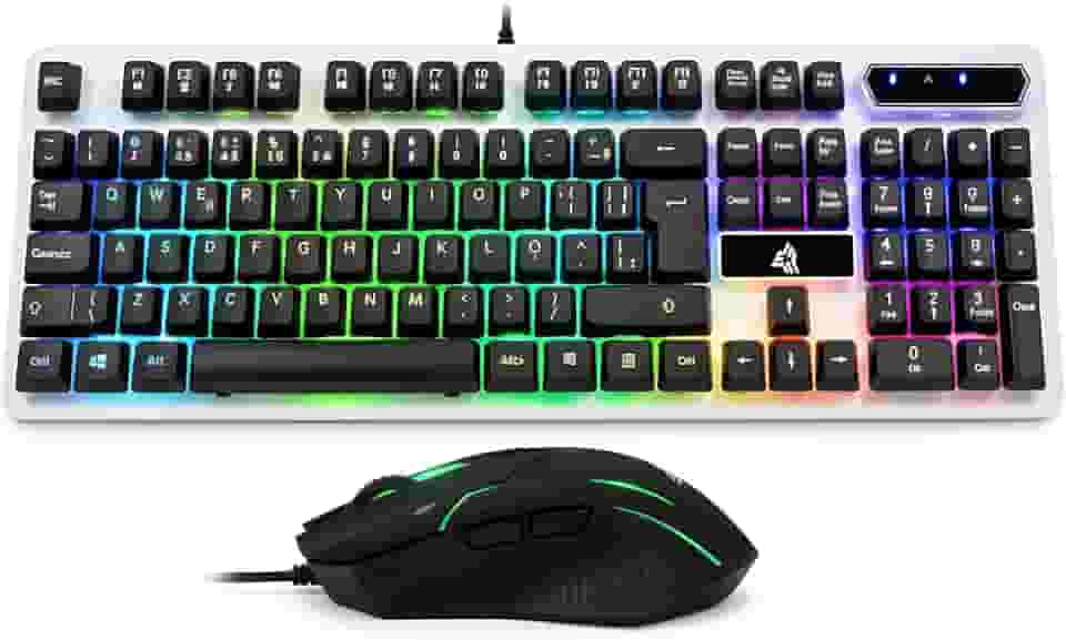 Kit Teclado e Mouse Gamer LED RGB Semi Mecânico, Teclas Suaves, Anti-Ghosting, Alta Precisão, USB Plug & Play, Compatível com PC, PS4, PS5, Xbox