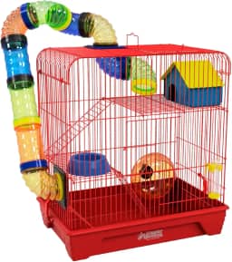 Gaiola Hamster 3 Andares Colorida com Casa Tubos e Rodinha (Vermelha)
