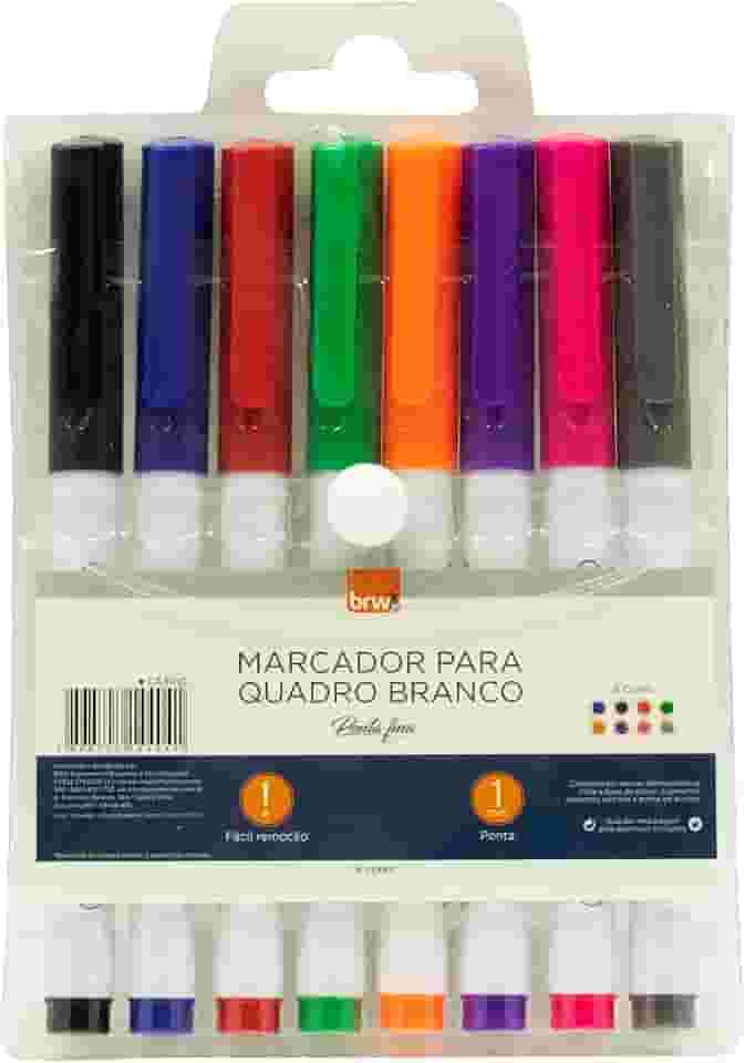Pincel Marcador Para Quadro Branco, BRW, Ponta Fina, 1 mm, 8 Cores