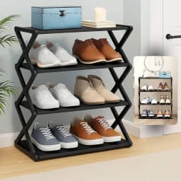 Sapateira Organizador de Calçados 4 Andares – Compacta, Vertical, Fácil de Montar, Ideal para Tênis, Sapatos e Chinelos – Para Quarto, Entrada ou Lavanderia – Design Prático e Moderno
