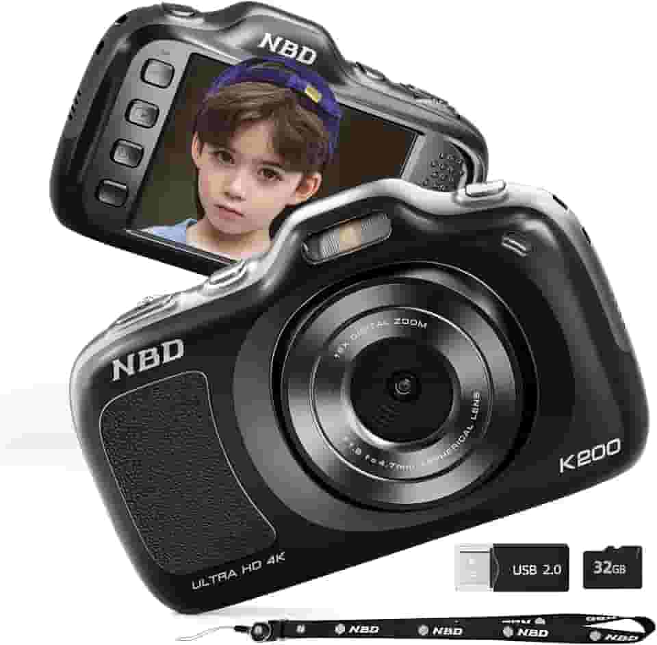 NBD Câmeras digitais de 64 MP para fotografia, câmera de ponto e disparo 4K, câmeras compactas de viagem com zoom de 16X, câmera de foco automático para iniciantes, adolescentes, crianças e amantes