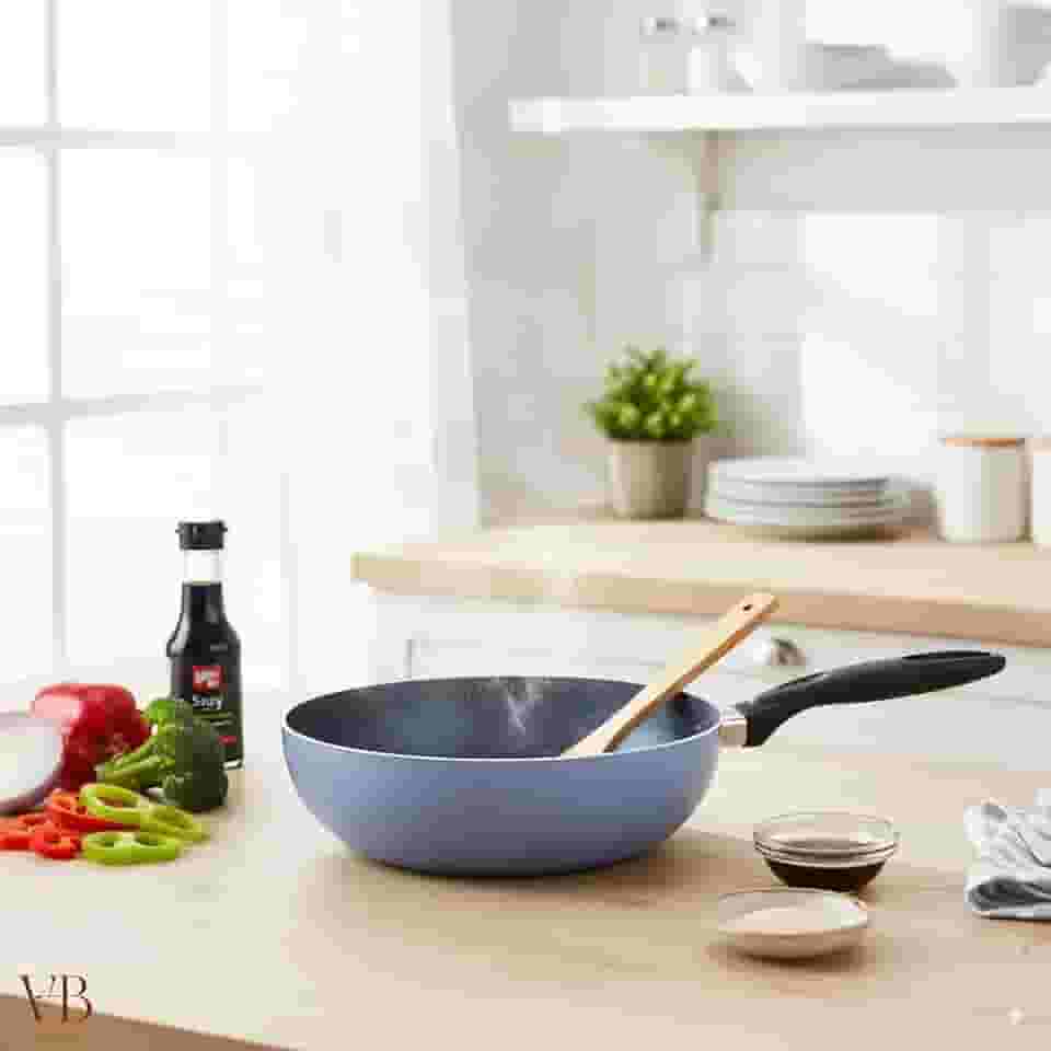Panela Wok Frigideira Revestimento Antiaderente Cerâmico 24 cm 2,3L Ceramic Life - Jeans