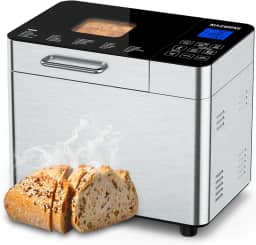 Razorri Máquina de fazer pão de aço inoxidável certificada pela UL, 25 em 1 com forma antiaderente, máquina de fazer pão caseiro faça você mesmo 900 g, configuração sem glúten, visor LED, início atrasado de 15H e mantenha-se aquecido, 3 cores de crosta e 3 tamanhos de pão