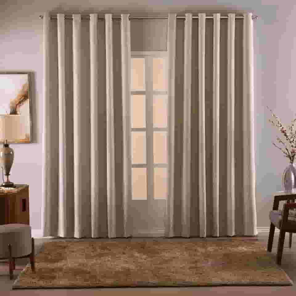 Cortina Blackout/Blecaute Em Tecido Corta Luz Para Sala, Quarto e Escritorio 4,00M x 2,50M | (4,00M X 2,50M) Com Ilhós Cromado (Palha)