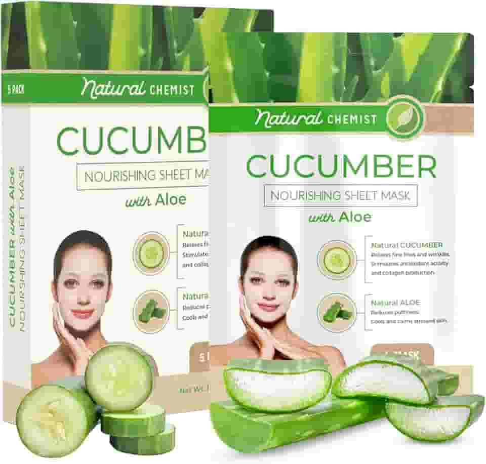 Natural Chemist Máscara Facial De Pepino E Aloe Vera Da - Acalma, Hidrata, Reduz O Inchaço, Testada Por Dermatologistas, Sem Crueldade. Cuidados Com A Pele Coreanos Para Todos Os Tipos Pele. 5 Másca
