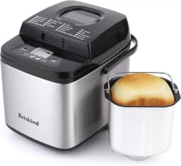 Briskind Máquina de fazer pão compacta 19 em 1, 700 g / 450 g pequena máquina de pão com alça de transporte, incluindo sem glúten, massa, geleia, menus de iogurte, assar uniformemente, manter aquecido automático, 3 cores de crosta