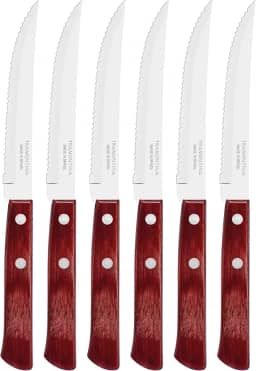 Conjunto De Facas Para Churrasco Tramontina Com Lâminas Em Aço Inox E Cabos Em Madeira Tratada Polywood Vermelho 6 Peças