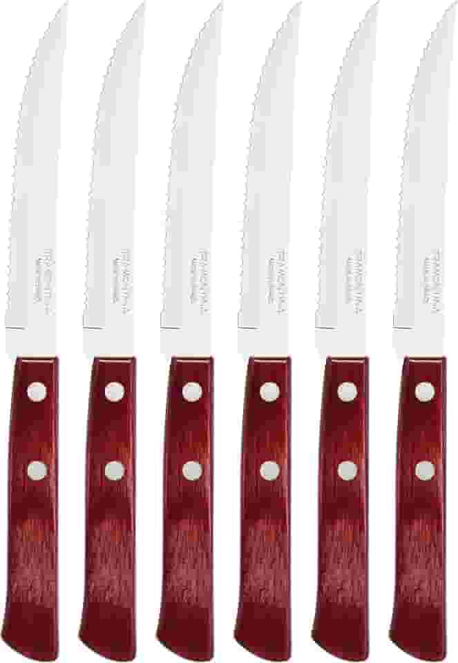 Conjunto De Facas Para Churrasco Tramontina Com Lâminas Em Aço Inox E Cabos Em Madeira Tratada Polywood Vermelho 6 Peças