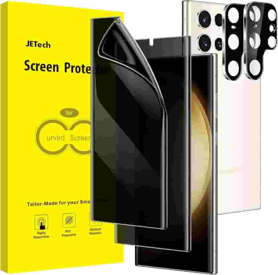 JETech Película Protetor de Tela de Privacidade para Samsung Galaxy S23 Ultra 5G 6,8 Polegadas com Protetor Lente Câmera, TPU Flexível Anti-Espião, 2 Pacotes Cada