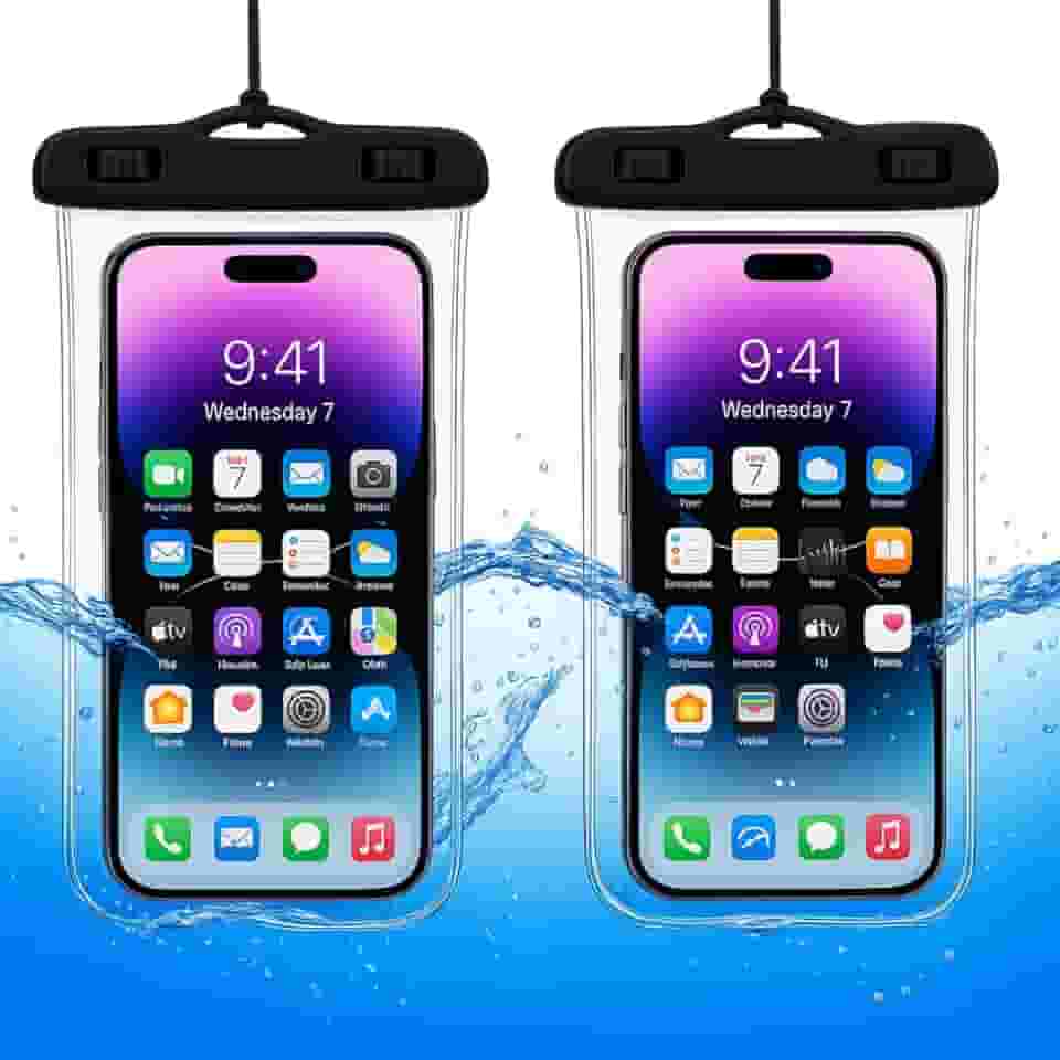 Kit com 2 capas impermeáveis, a Prova D'Água para celular, iphone, até 6.5', com alça universal, Proteção IPX8, Ideal para Praia Trilhas Piscina Viagens (Cores Sortidas) – Qualidade Premium LNSTORE