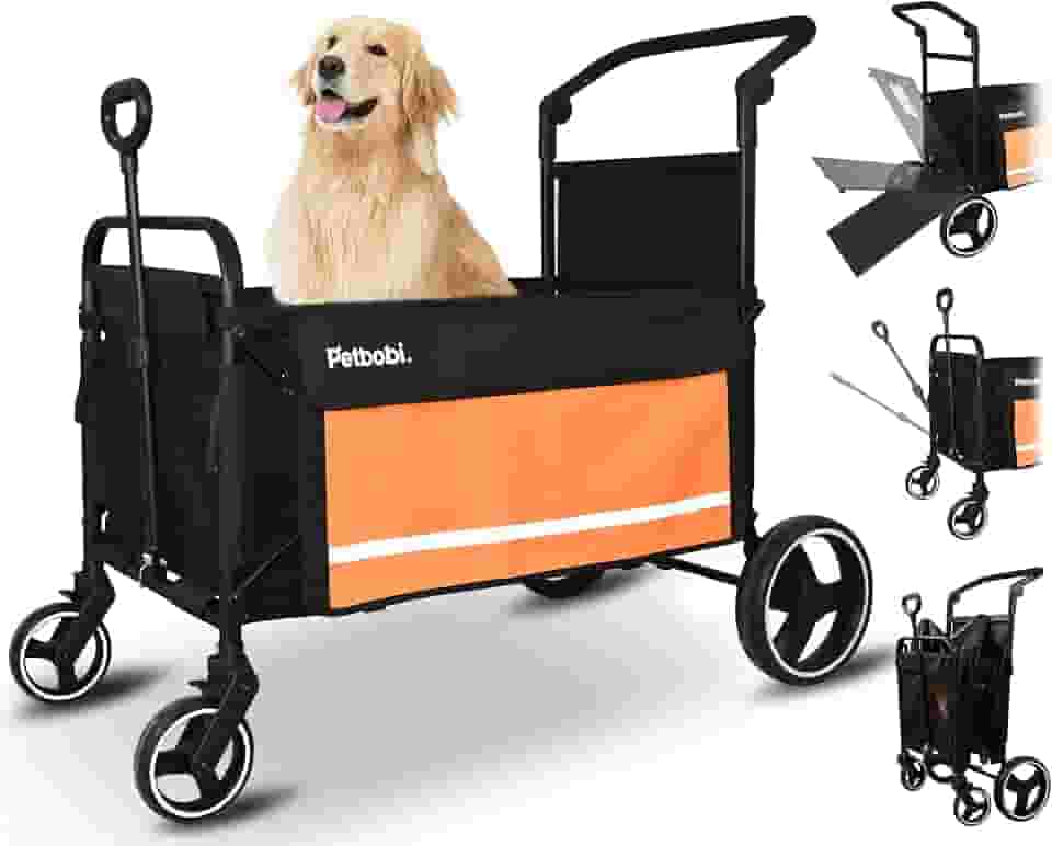 Petbobi Carrinho De Passeio Para Cães Grandes - Todo-Terreno Retrátil, Dobrável Cães, Vagões Com Freio Um Pé E Rampa, Fácil Animais Estimação Idosos Médio Porte Entrarem Saírem, Ideal Caminhadas, La