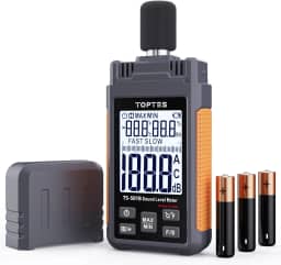 Medidor de decibéis, medidor de nível de som TopTes TS-501B com display LCD retroiluminado de 2,25', ponderado por A/C, faixa de 30-130dB, retenção de dados, uso doméstico, fábrica - laranja