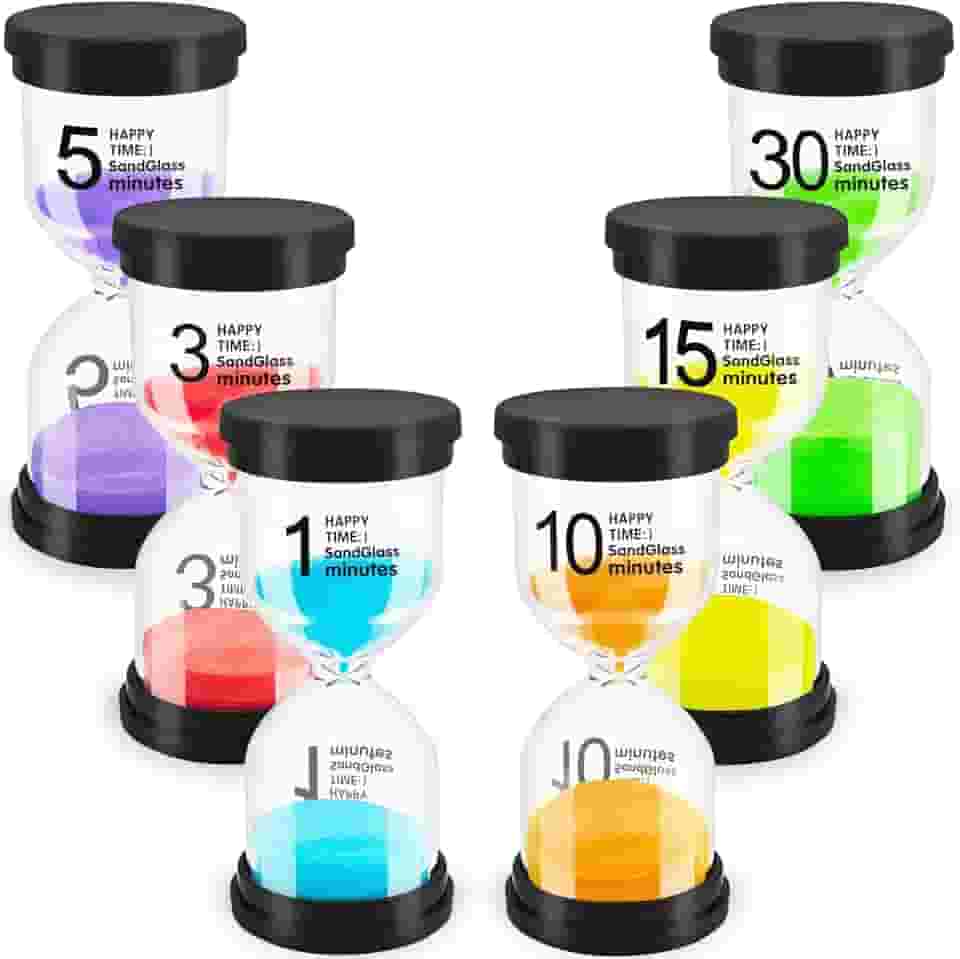 Temporizador de Areia Ampulheta Temporizador de Areia 1/3/5/10/15/30 Minutos Relógio de Areia para Jogos Sala de Aula Escritório Cozinha (pacote com 6)