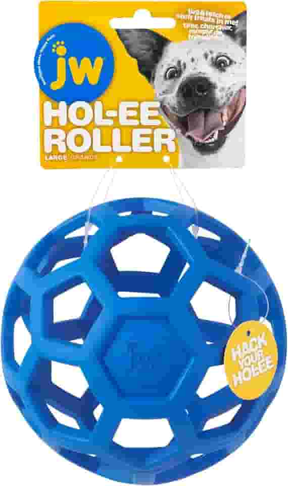 JW Bola de quebra-cabeça Pet Hol-ee Roller para cães, borracha natural, grande (14 cm de diâmetro), as cores podem variar