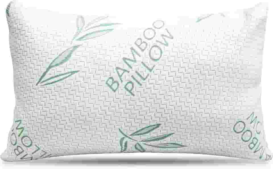 Travesseiro de bambu – Travesseiros de cama tamanho Queen para dormir, ajustável com espuma de memória desfiada – costas, estômago, colchonete lateral, capa lavável/removível, alternativa de estofamento de hotel (Queen (1 unidade))