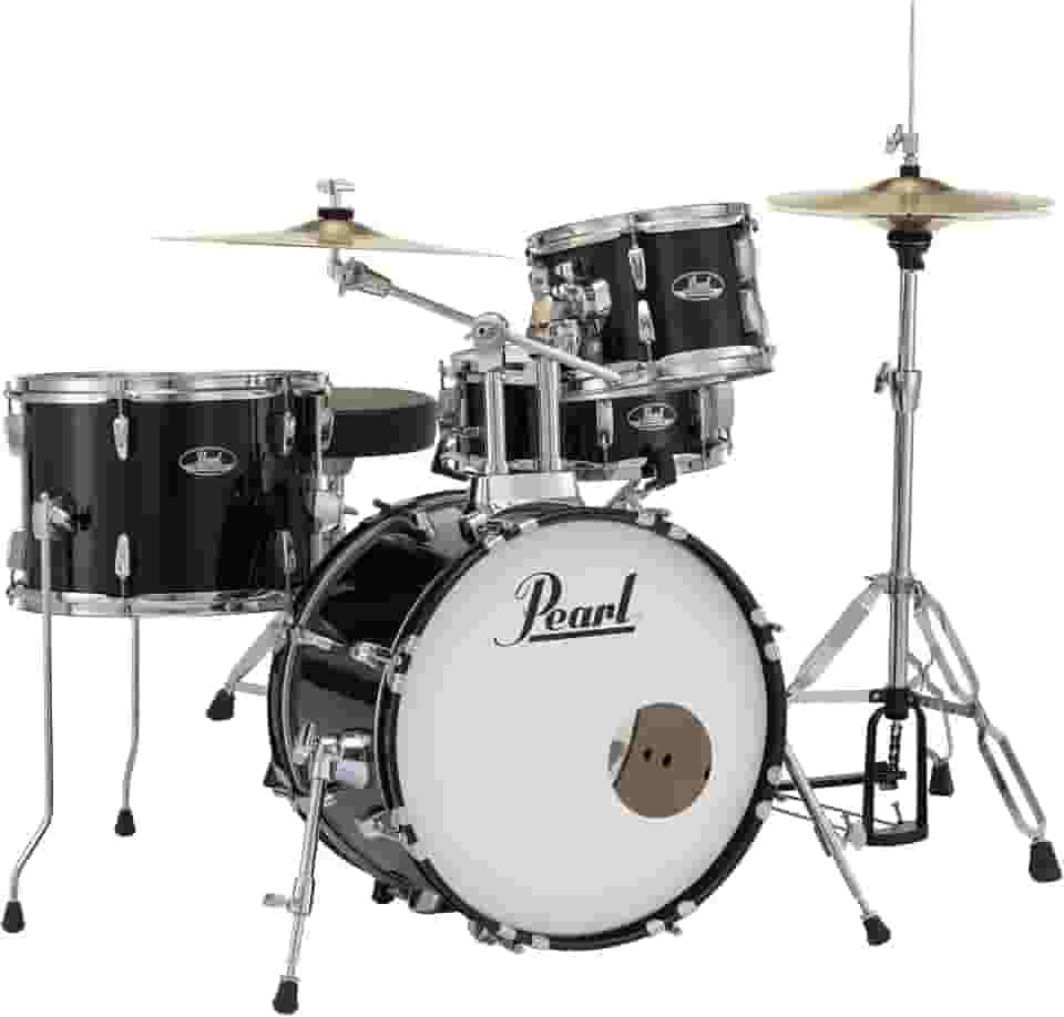 Pearl Conjunto de bateria Roadshow Kit completo de 4 peças com pratos e suportes, Jet Black (RS584C/C31)