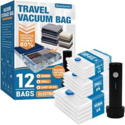 Sacos de armazenamento a vácuo Roomimaster Conjunto com 12, para viagem, com bomba elétrica, para bagagem e mala, economia de espaço, compressão para roupas e roupas