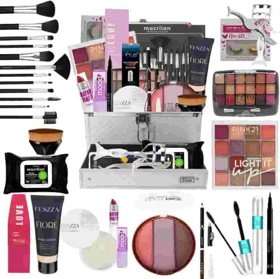 Kit Maleta de Maquiagem Completa Qualidade Premium, 12 Pinceis Profissional Macria + kit de Maquiagem + Kit de Acessorios - COR DA BASE CLARA