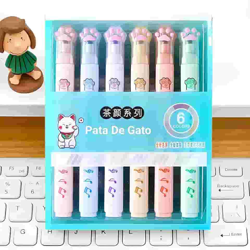 Conjuntos de Marca-Textos Pata de Gato Em Tons Pastel, Ponta Suave e Delicada Para Anotações Em Diário, Aulas, Livros e Bíblia. Marcadores de Texto Ideal Presente Para Crianças (6 und (Patinha))